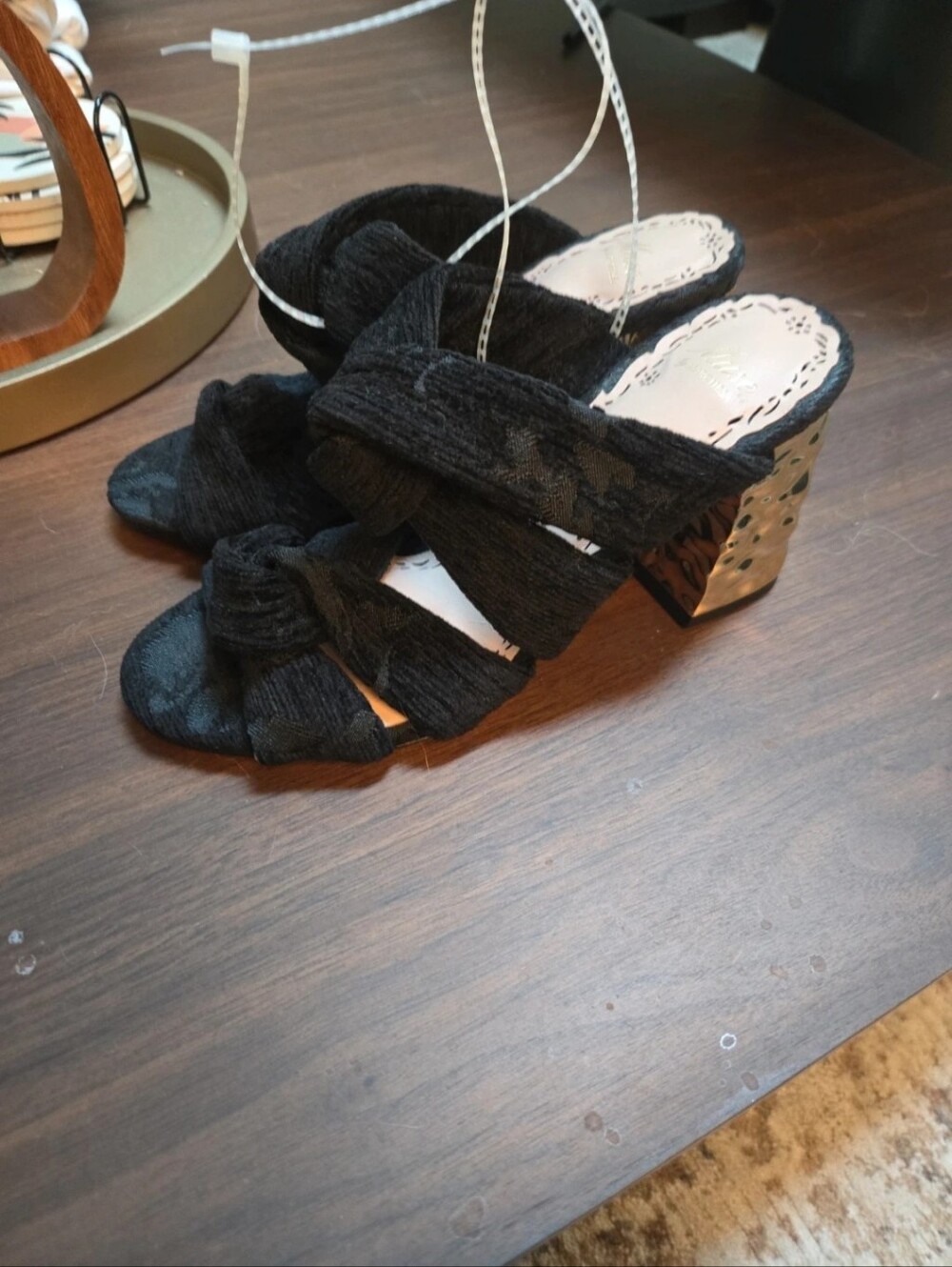 Muse By Marchaesa Black Knotted Open-Toe Block Heel Mules Size 5